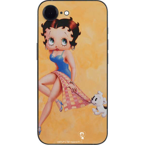 Betty Boop With Puppy Orange Background iPhone 16e Skin