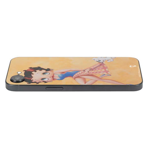 Betty Boop With Puppy Orange Background iPhone 16e Skin