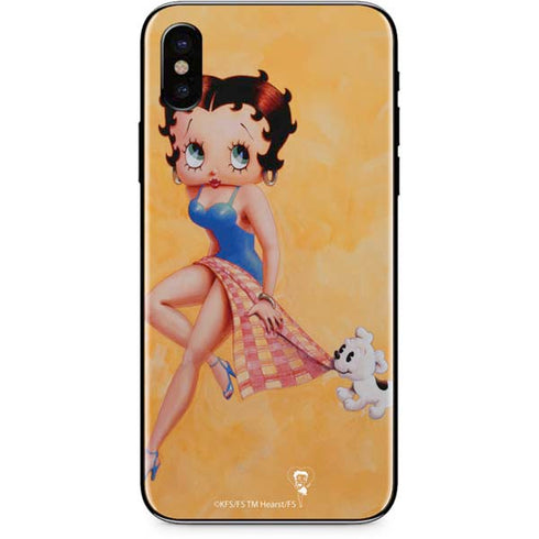 Betty Boop With Puppy Orange Background iPhone XS Max Skin
