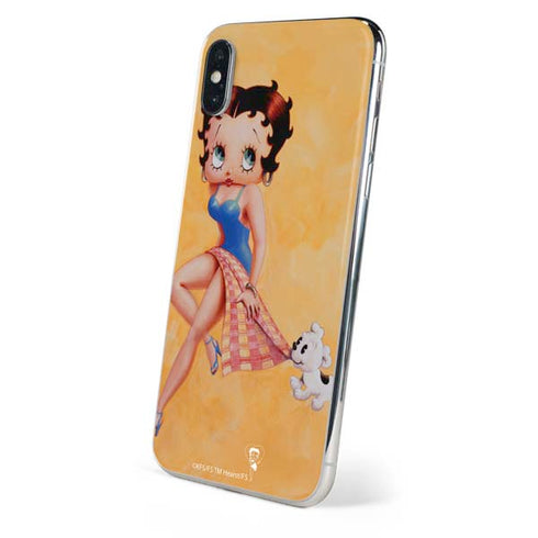 Betty Boop With Puppy Orange Background iPhone XS Max Skin