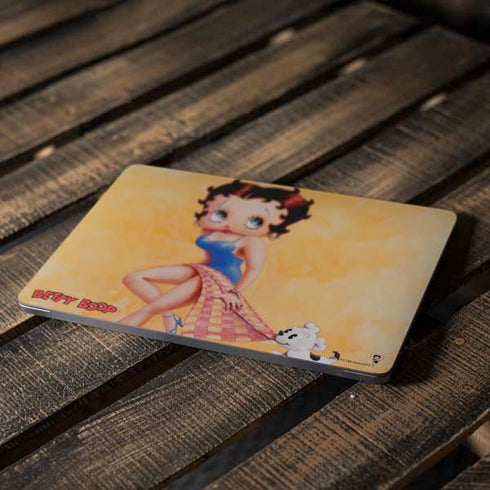 Betty Boop With Puppy Orange Background Apple MacBook Air Skin