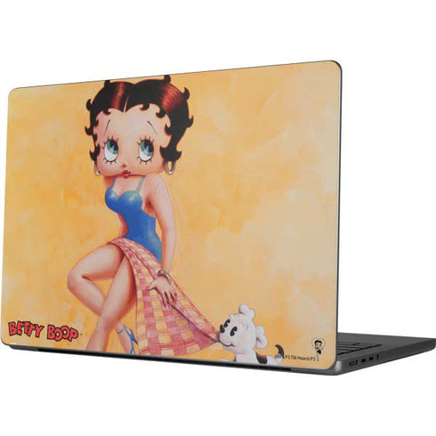 Betty Boop With Puppy Orange Background Apple MacBook Pro 14-inch Skin