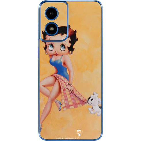 Betty Boop With Puppy Orange Background Moto G Play 4G (2024) Skin