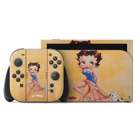 Betty Boop With Puppy Orange Background Nintendo Skins