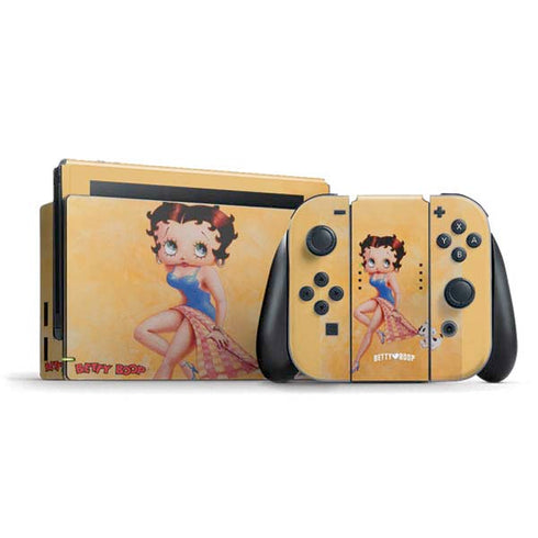 Betty Boop With Puppy Orange Background Nintendo Skins