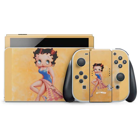Betty Boop With Puppy Orange Background Nintendo Skins