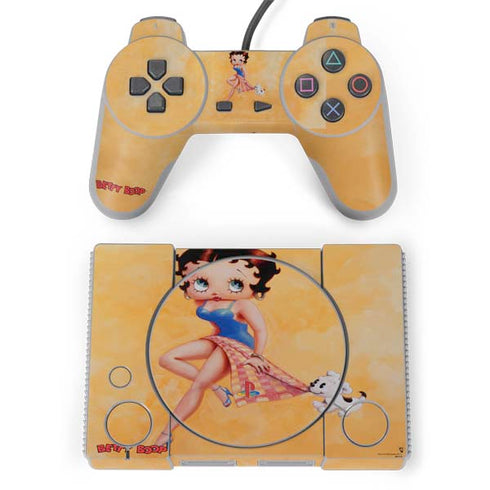 Betty Boop With Puppy Orange Background PlayStation Classic Bundle Skin
