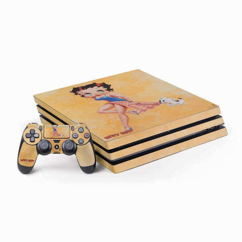 Betty Boop With Puppy Orange Background PlayStation PS4 Skins