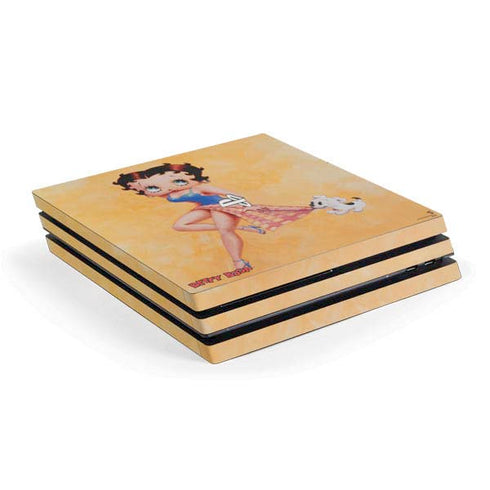 Betty Boop With Puppy Orange Background PS4 Pro Console Skin