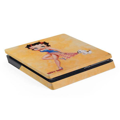 Betty Boop With Puppy Orange Background PlayStation PS4 Skins