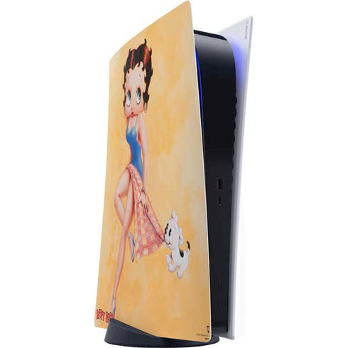 Betty Boop With Puppy Orange Background PlayStation PS5 Skins