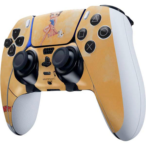 Betty Boop With Puppy Orange Background PS5 DualSense Edge Pro Controller Skin