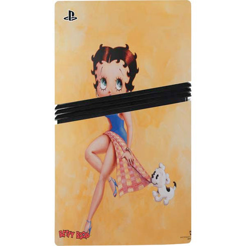 Betty Boop With Puppy Orange Background PS5 Pro Bundle Skin
