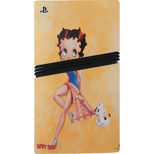Betty Boop With Puppy Orange Background PS5 Pro Console Skin