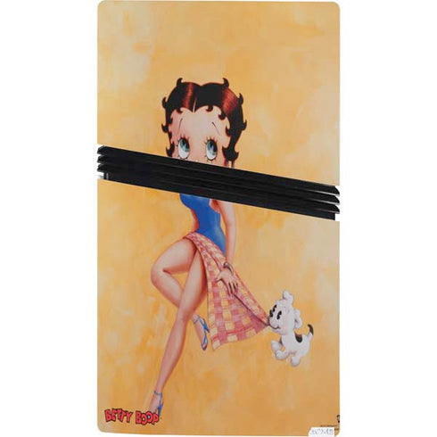 Betty Boop With Puppy Orange Background PS5 Pro Console Skin