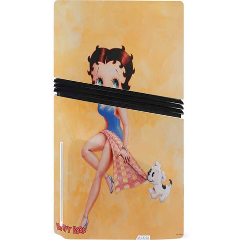 Betty Boop With Puppy Orange Background PS5 Pro Disk Bundle Skin