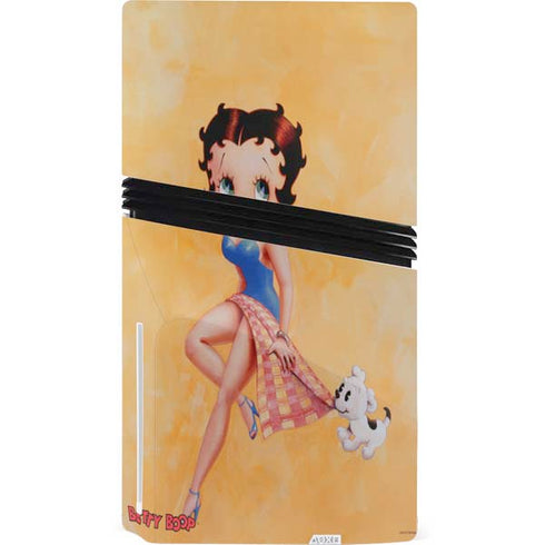 Betty Boop With Puppy Orange Background PS5 Pro Disk Console Skin