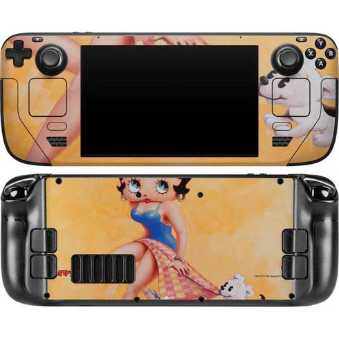 Betty Boop With Puppy Orange Background Steam Deck Handheld Gaming Computer OLED Skin