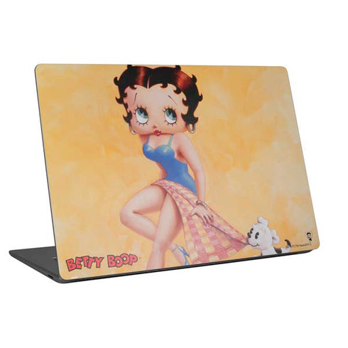 Betty Boop With Puppy Orange Background Laptop Skins