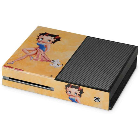 Betty Boop With Puppy Orange Background Xbox One Console Skin