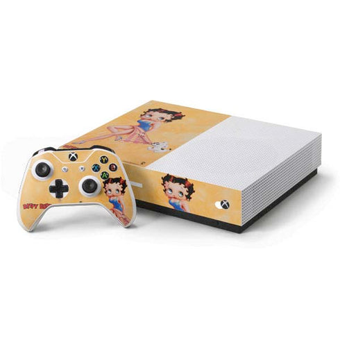 Betty Boop With Puppy Orange Background Xbox One S All-Digital Edition Bundle Skin