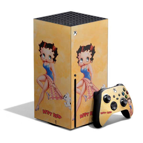 Betty Boop With Puppy Orange Background Xbox Series X Skins