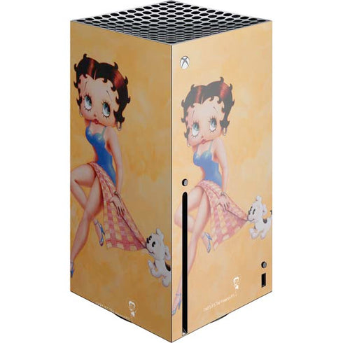 Betty Boop With Puppy Orange Background Xbox Series X Skins