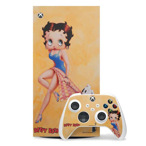 Betty Boop With Puppy Orange Background Xbox Series X Skins
