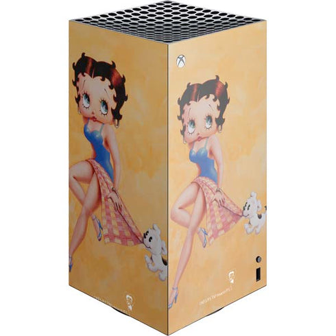 Betty Boop With Puppy Orange Background XBox Series X Digital Edition Console Skin