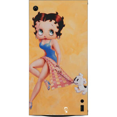 Betty Boop With Puppy Orange Background XBox Series X Digital Edition Console Skin