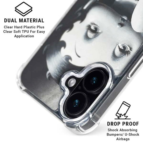 Betty Boop Black and White iPhone 16 Plus Clear Case
