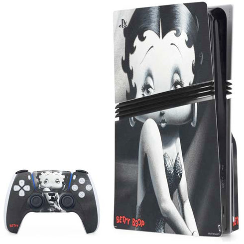Betty Boop Black and White PS5 Pro Disk Bundle Skin