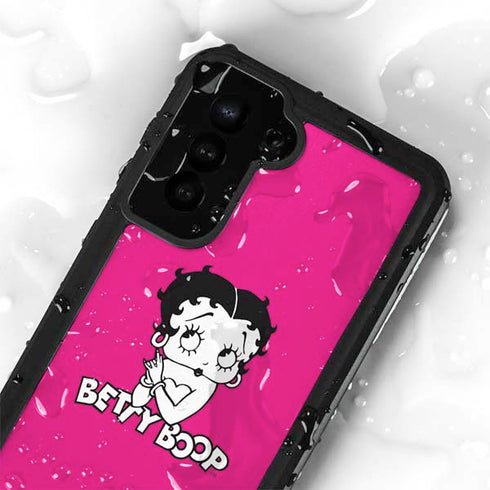 Betty Boop Pink Background Galaxy S24 Plus Waterproof Case