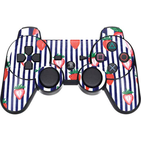 Bouffants and Broken Hearts Strawberries and Stripes PS3 Dual Shock wireless controller Skin