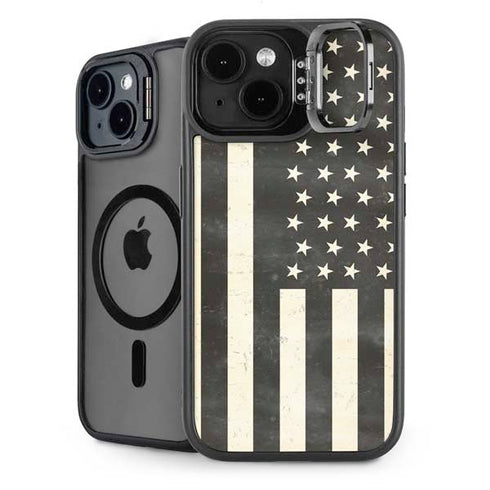 Black & White USA Flag iPhone 14 Plus Kickstand Case