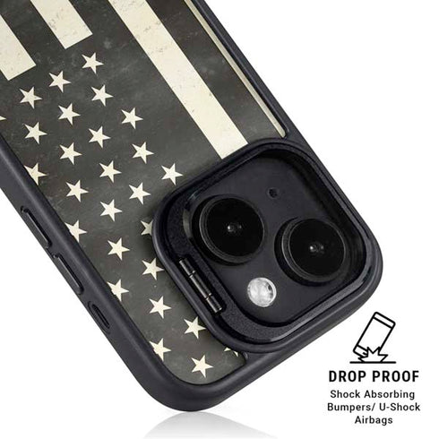 Black & White USA Flag iPhone 14 Plus Kickstand Case