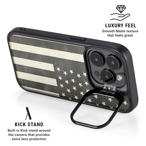 Black & White USA Flag iPhone 15 Pro Kickstand Case
