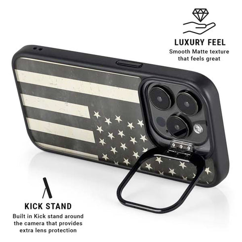 Black & White USA Flag iPhone 15 Pro Max Kickstand Case