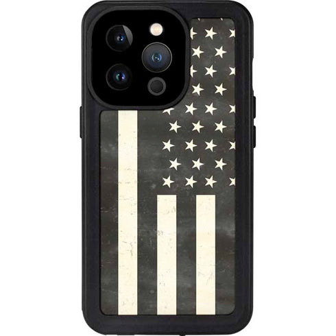 Black & White USA Flag iPhone 15 Pro Waterproof Case