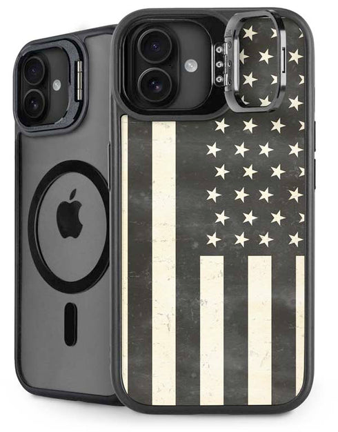 Black & White USA Flag iPhone 16 Kickstand Case