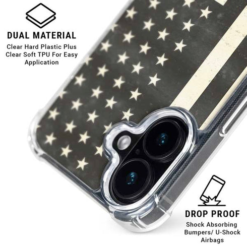 Black & White USA Flag iPhone 16 Plus Clear Case