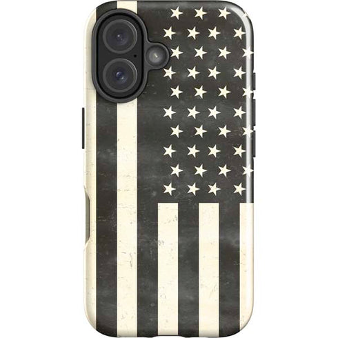 Black & White USA Flag iPhone 16 Plus Impact Case