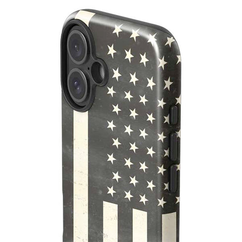 Black & White USA Flag iPhone 16 Plus Impact Case