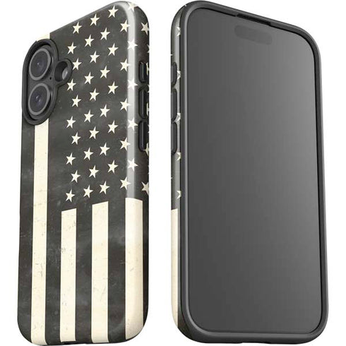 Black & White USA Flag iPhone 16 Plus Impact Case