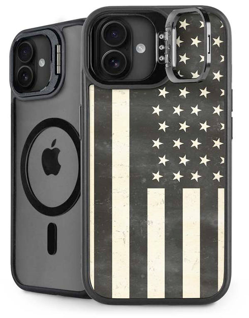 Black & White USA Flag iPhone 16 Plus Kickstand Case