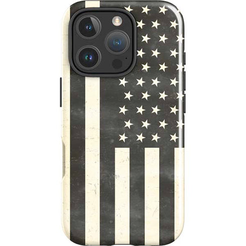 Black & White USA Flag iPhone 16 Pro Impact Case