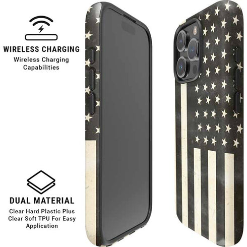 Black & White USA Flag iPhone 16 Pro Magsafe Impact Case