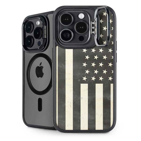 Black & White USA Flag iPhone 16 Pro Max Kickstand Case