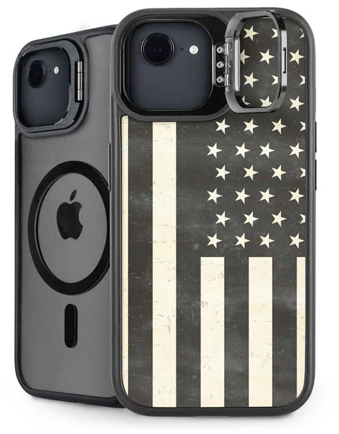 Black & White USA Flag iPhone 16e Kickstand Case