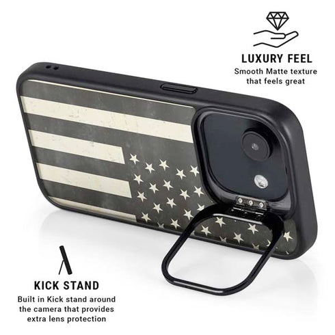 Black & White USA Flag iPhone 16e Kickstand Case